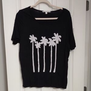 Black Short Sleeve Tee with Silver Sequin Palm Trees